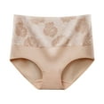 thumbnail image 1 of WTOBBY Embroidered High-Waist Shaping Panty for Women, Tummy Tuck Underwear with Lace Accent, Breathable Cotton Blend, Hip Lifting Design, Everyday Comfort Fit Briefs ,Beige L, 1 of 4