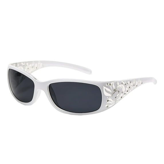 WTOBBY Fashion Rhinestone Wrap-Around Rectangular Sunglasses, Polarized Lenses UV400 Protection, Trendy Oversized Women's Sunglasses for Driving Outdoor,Gray