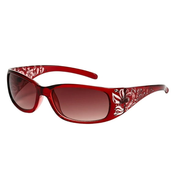 WTOBBY Fashion Rhinestone Wrap-Around Rectangular Sunglasses, Polarized Lenses UV400 Protection, Trendy Oversized Women's Sunglasses for Driving Outdoor,Red