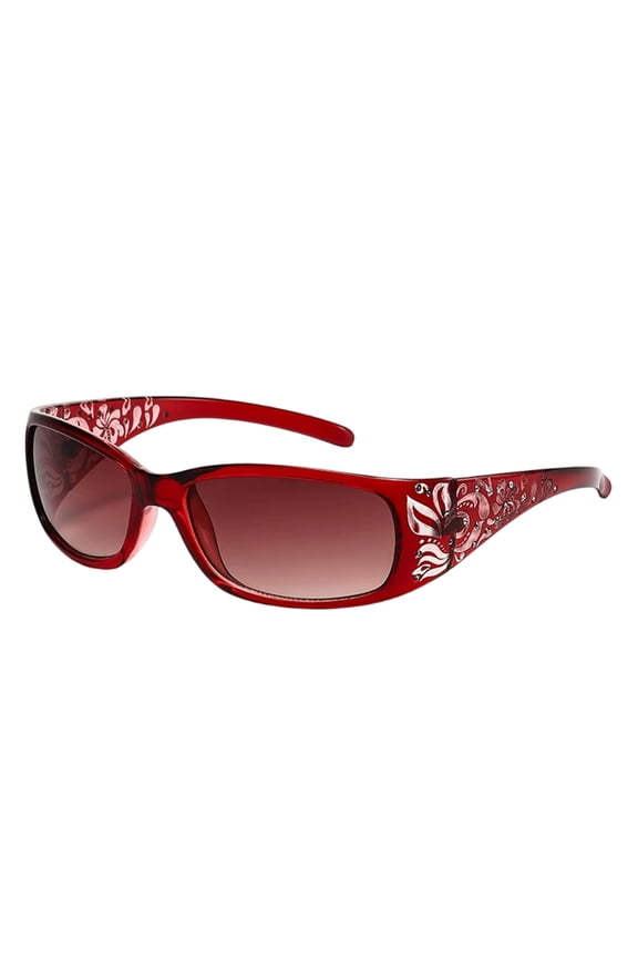 Fashion Rhinestone Wrap-Around Rectangular Sunglasses, Polarized Lenses UV400 Protection, Trendy Oversized Women's Sunglasses for Driving Outdoor,Red