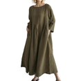 thumbnail image 1 of WTOBBY Fashionable Solid-Color Round-Neck Long-Sleeve Loose Swing Pocket Dress for Ladies Flowy A-Line Silhouette with Functional Pockets Casual Chic for Everyday Outings and Errands,Army Green L, 1 of 7