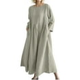 thumbnail image 1 of WTOBBY Fashionable Solid-Color Round-Neck Long-Sleeve Loose Swing Pocket Dress for Ladies Flowy A-Line Silhouette with Functional Pockets Casual Chic for Everyday Outings and Errands,Beige XL, 1 of 6