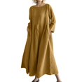 thumbnail image 1 of WTOBBY Fashionable Solid-Color Round-Neck Long-Sleeve Loose Swing Pocket Dress for Ladies Flowy A-Line Silhouette with Functional Pockets Casual Chic for Everyday Outings and Errands,Brown M, 1 of 7