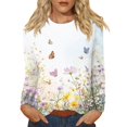 thumbnail image 1 of WTOBBY Floral Print Women's Long Sleeve Round Neck T-shirt Casual Top Fashion Wear Stretch Fabric Comfort Fit Lightweight Material Daily Outfit Layering Piece Ideal for US Market,Khaki XL, 1 of 5