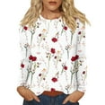 thumbnail image 1 of WTOBBY Floral Print Women's Long Sleeve Round Neck T-shirt Casual Top Fashion Wear Stretch Fabric Comfort Fit Lightweight Material Daily Outfit Layering Piece Ideal for US Market,White L, 1 of 5