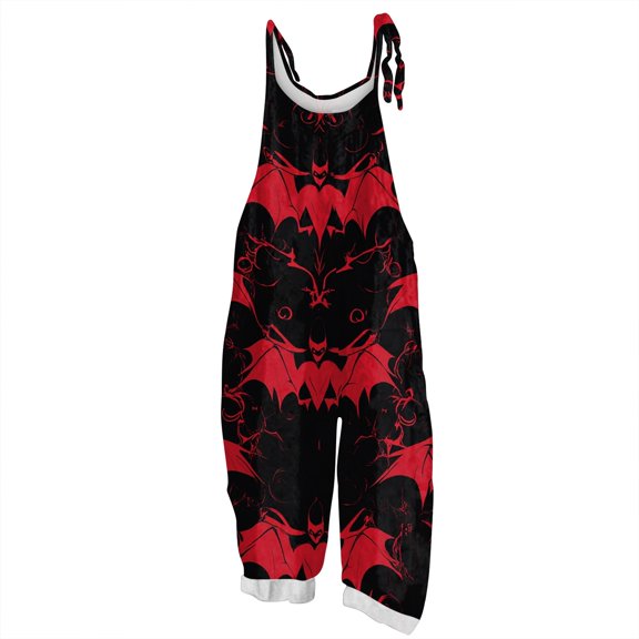 WTOBBY Halloween Printed Women's Jumpsuit, Casual Loose Retro Design with Suspenders in Cotton Linen Blend, Ideal for Relaxed and Fashionable Wear,Hot PinkM