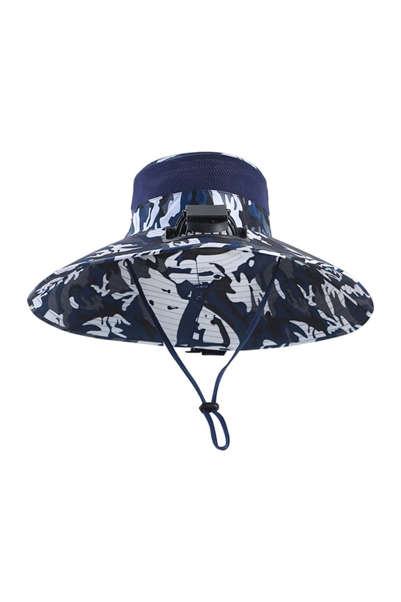 Heavy Duty Solar Cooling Cap, Rugged Wide Brim Hat with Dual Power Technology for Professional Anglers, Hikers and Outdoor Survival Situations,Dark Blue
