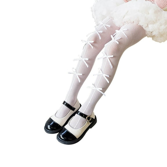 WTOBBY Kids Hollow Bow Design Mesh Leggings for Spring Summer, Breathable See-Through Tights for Girls, Versatile Outerwear Bottoms with Comfort Stretch Waistband,BeigeL