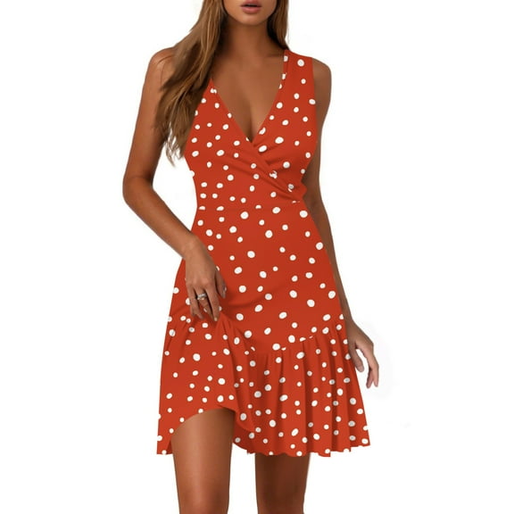 WTOBBY Ladies Casual Fashion V-Neck Sleeveless Floral Print Dress for Summer Daily Wear with Lightweight and Comfortable Fabric,Watermelon Red XL