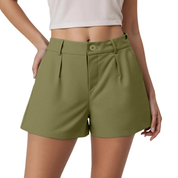 WTOBBY Ladies' Casual High Waist Suit Shorts with Slimming Effect, Versatile Solid Color Loose Fit for Fashionable Office or Everyday Summer Wear,Army Green L