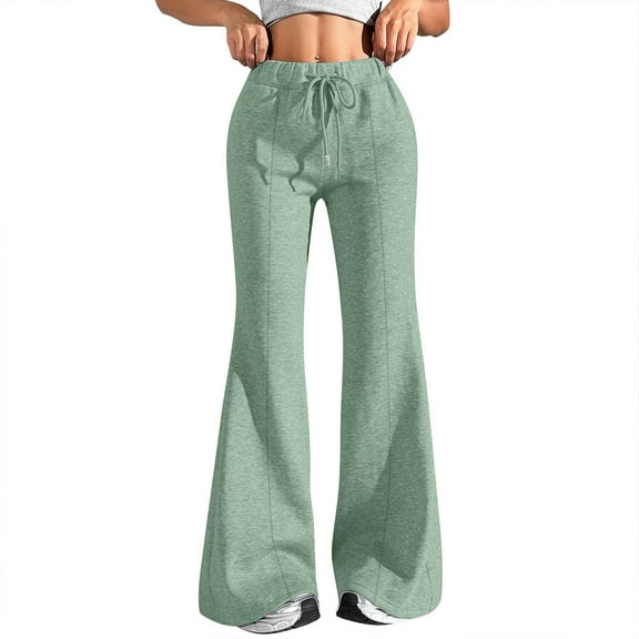 WTOBBY Ladies Fashion Loose Drawstring Waist Solid Color Cargo Pants Leisure Flares Casual Wear with Utility Pockets,Green 2XL