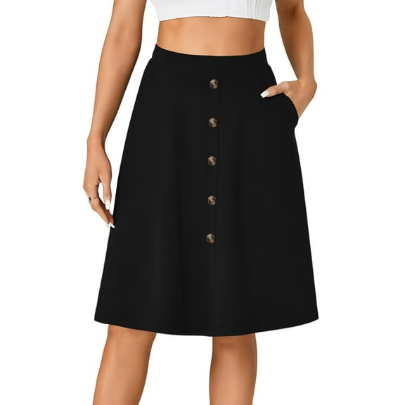 WTOBBY Ladies' Fashionable Casual High-waisted Button Front Skirt, Women's Tailored Office Daily Wear Skirt with Elegant Design and Comfort Fit,Black L