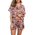 thumbnail image 1 of WTOBBY Ladies' Halloween Printed Pajama Set Loose Fit Casual Short Sleeve Top & Elastic Waist Shorts Two-Piece Sleepwear Comfortable Loungewear Home Outfit,Purple Pink 2XL, 1 of 6
