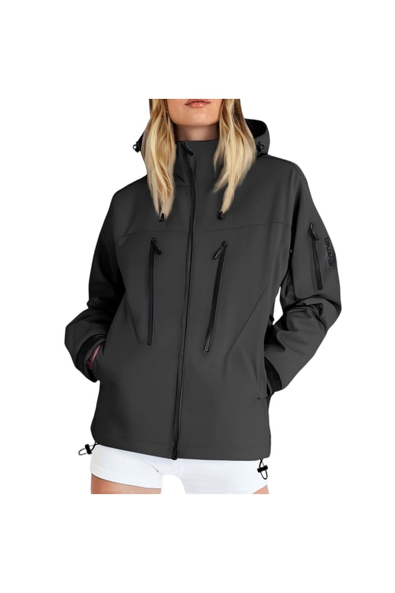 Ladies' Loose Comfortable Fashionable Windproof Waterproof Outdoor Jacket With Characters (EXPLORATION), Perfect for Adventures and Daily Comfort,Black M