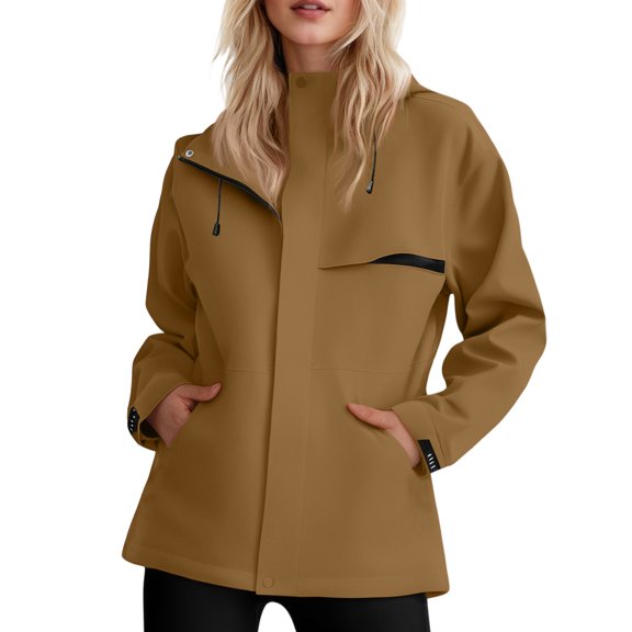 WTOBBY Ladies' Loose Comfortable Windproof Waterproof Fashion Outdoor Jacket, Designed for Hiking, Travel, and Breathable Comfort,Coffee L