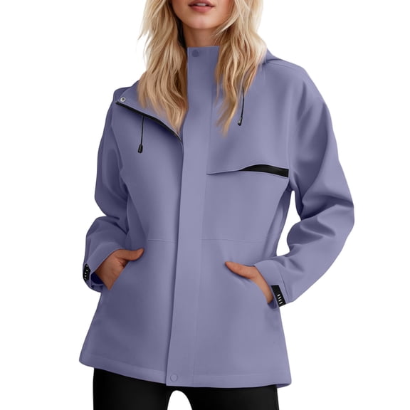 WTOBBY Ladies' Loose Comfortable Windproof Waterproof Fashion Outdoor Jacket, Designed for Hiking, Travel, and Breathable Comfort,Light Purple XL