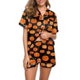 thumbnail image 1 of WTOBBY Ladies' Two-Piece Halloween Pajamas Set Loose Fit Short Sleeve Top & Soft Shorts Printed Sleepwear Comfortable Loungewear Home Wear Cozy Outfit,Orange L, 1 of 6