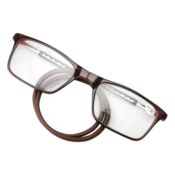 WTOBBY Magnetic Reading Glasses with Neck Cord, HD PC Square Frame Unisex Eyewear, Comfortable Foldable Readers with Telescopic Temples,Brown 400