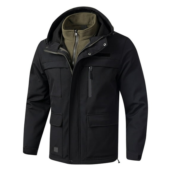 WTOBBY Men's 3-in-1 Double Layer Fleece Jacket, Cold Proof Windproof Waterproof Mountaineering Coat, Warm Thickened Outdoor Hiking Jacket for Winter,Black 3XL