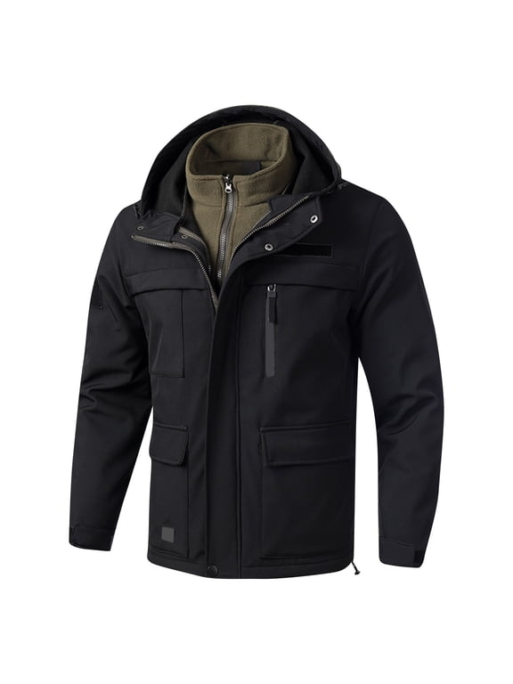 Men's 3-in-1 Double Layer Fleece Jacket, Cold Proof Windproof Waterproof Mountaineering Coat, Warm Thickened Outdoor Hiking Jacket for Winter,Black L