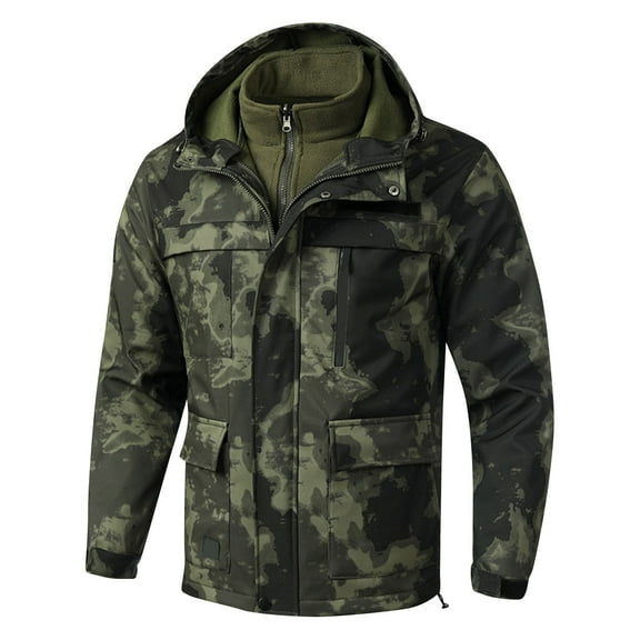 WTOBBY Men's 3-in-1 Double Layer Fleece Jacket, Cold Proof Windproof Waterproof Mountaineering Coat, Warm Thickened Outdoor Hiking Jacket for Winter,Camouflage M