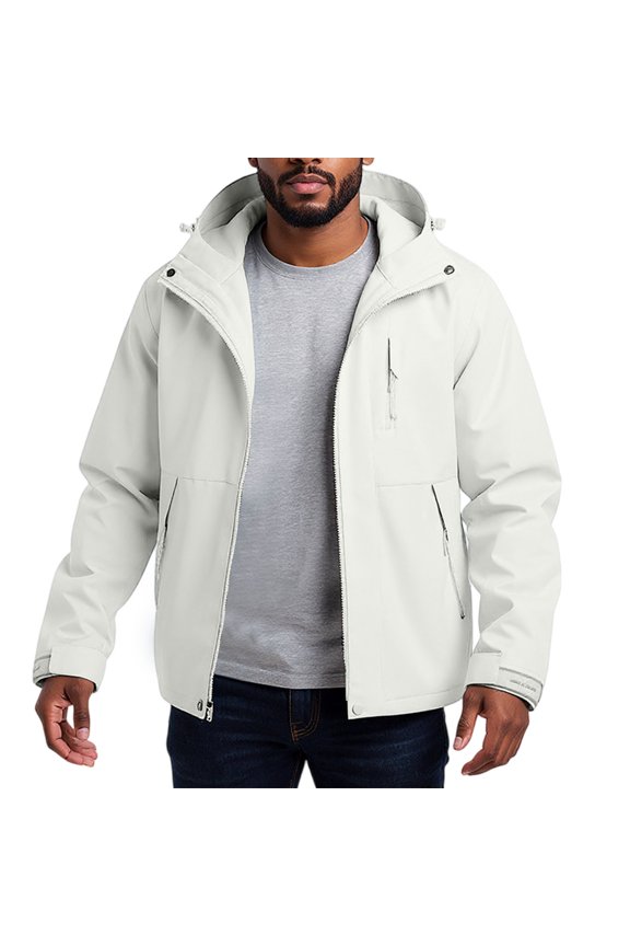 Men's 3-in-1 Waterproof Windproof Hooded Jacket with Removable Fleece Liner, Outdoor Hiking Skiing Raincoat, Adjustable Cuffs & Storm Flap,White M