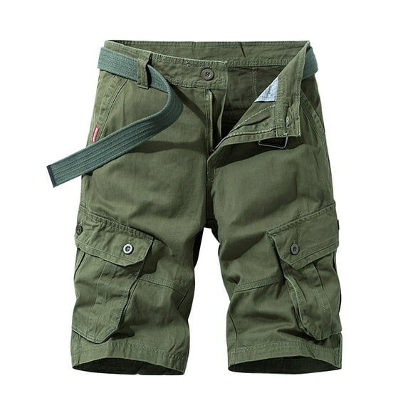 WTOBBY Men's 5-Inch Inseam Multi-Pocket Cargo Shorts without Belt, Casual Fashion Solid Color Loose Fit Work Shorts Quick-Dry Lightweight Utility Elastic Waist Summer,Army Green 30