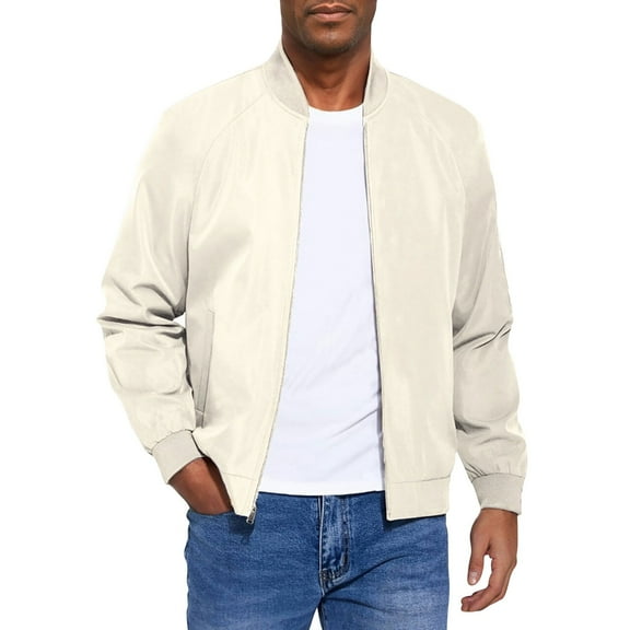 WTOBBY Men's Athletic Softshell Jacket, Plus Size Outdoor Casual Bomber Coat with Windproof Lining, Fleece Comfort for Active Lifestyles,White XL