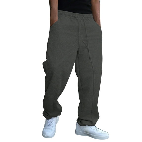 WTOBBY Men's Baggy Stacked Sweatpants Drawstring Waist Wide Leg Flared Streetwear Comfortable Casual Lounge Men's Pants,Dark Gray S