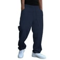 thumbnail image 1 of WTOBBY Men's Baggy Stacked Sweatpants Drawstring Waist Wide Leg Flared Streetwear Comfortable Casual Lounge Men's Pants,Navy S, 1 of 6