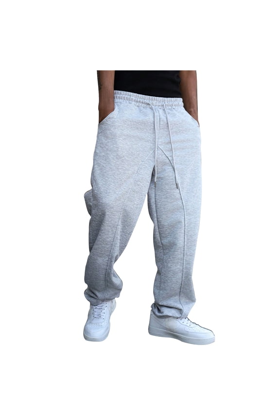 Men's Baggy Stacked Sweatpants Drawstring Waist Wide Leg Flared Streetwear Comfortable Casual Lounge Men's Pants,Light Gray L