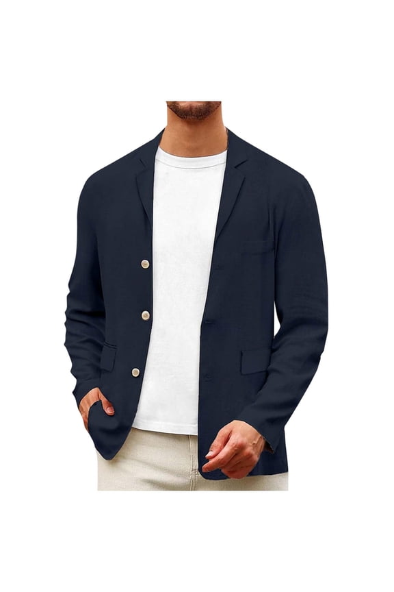 Men's British Style Single Breasted Casual Suit Jacket, Fashionable Youth Blazer for Business Office Wedding Party, Lightweight Stretch Comfort Fit,Navy M