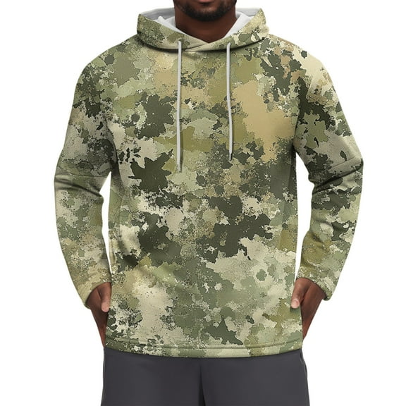 WTOBBY Men's Camo Print Hooded Sweatshirt, Loose Fit Casual Military Style Pullover for Outdoor Hunting, Durable Cotton Blend,Army Green XL