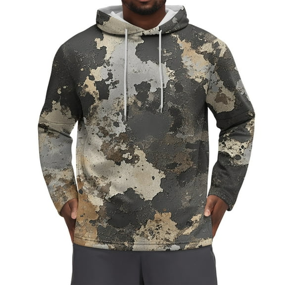 WTOBBY Men's Camo Print Hooded Sweatshirt, Loose Fit Casual Military Style Pullover for Outdoor Hunting, Durable Cotton Blend,Dark Gray XL