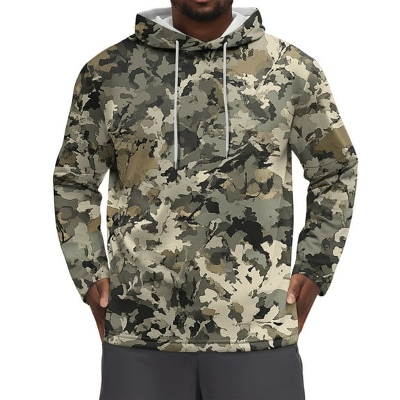WTOBBY Men's Camo Print Hooded Sweatshirt, Loose Fit Casual Military Style Pullover for Outdoor Hunting, Durable Cotton Blend,Light Green XL
