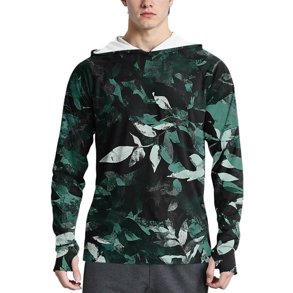 WTOBBY Men's Camouflage Fashion Hoodie with Long Sleeve SPF/UV Sun Protection, Protective Shirt for Outdoor Activities, Quick-Dry and Comfortable ,Black L