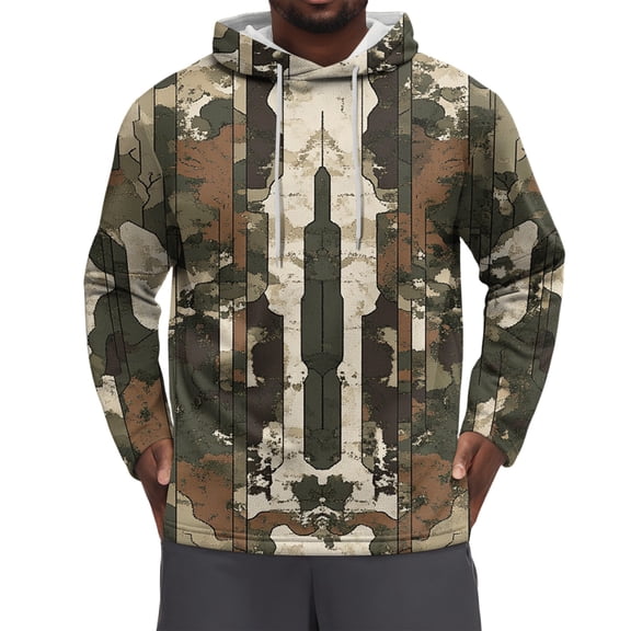 WTOBBY Men's Camouflage Hoodie, Street Style Loose Fit Sweatshirt with Kangaroo Pocket, Military Print Outdoor Comfort,Dark Green M