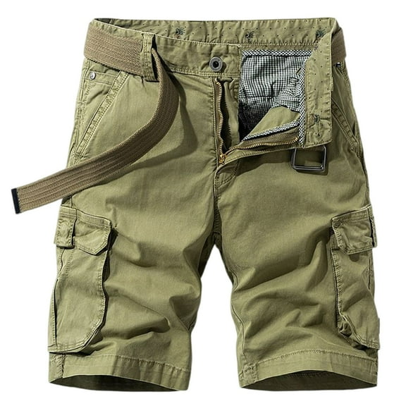 WTOBBY Men's Casual Comfortable Cargo Shorts, Multi-Pocket Military Tactical Design, Beltless Waist for Easy Wear, Lightweight and Durable for Daily Use,Khaki M