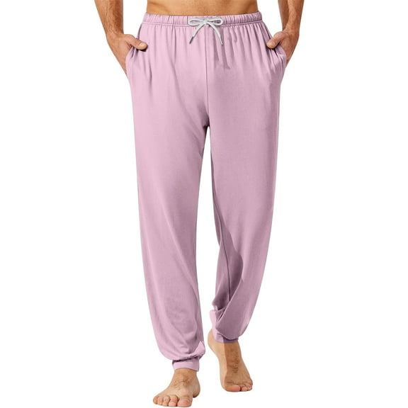 WTOBBY Men's Casual Drawstring Cuffed Pants with Pockets, Soft Home Sleepwear Lounge Pajama Bottoms for Relaxation, Comfortable Fit,Pink 3XL