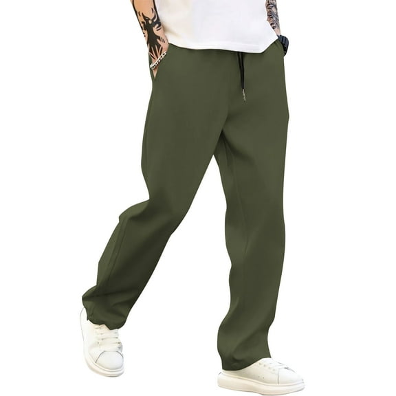 WTOBBY Men's Casual Elastic Waistband Drawstring Breathable Solid Color Pants for Everyday Wear, Comfortable Lightweight Trousers with Adjustable Fit and Modern Stretch Fabric ,Army Green XL