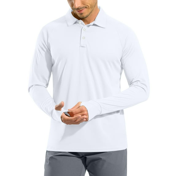 WTOBBY Men's Casual Golf Shirt with Raglan Long Sleeve, UPF 50+ Protection, and Lightweight Fabric for Comfortable Outdoor Use in Hot Weather ,White L