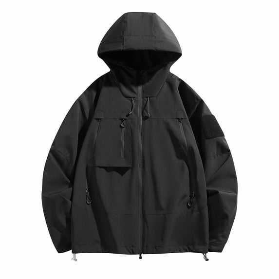 WTOBBY Men's Casual Hooded Workwear Jacket - Fashionable Versatile Design, Windproof Waterproof, Perfect for Outdoor Jobs, Daily Wear, and All-Purpose Use,Black L