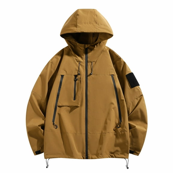 WTOBBY Men's Casual Hooded Workwear Jacket - Fashionable Versatile Design, Windproof Waterproof, Perfect for Outdoor Jobs, Daily Wear, and All-Purpose Use,Coffee L