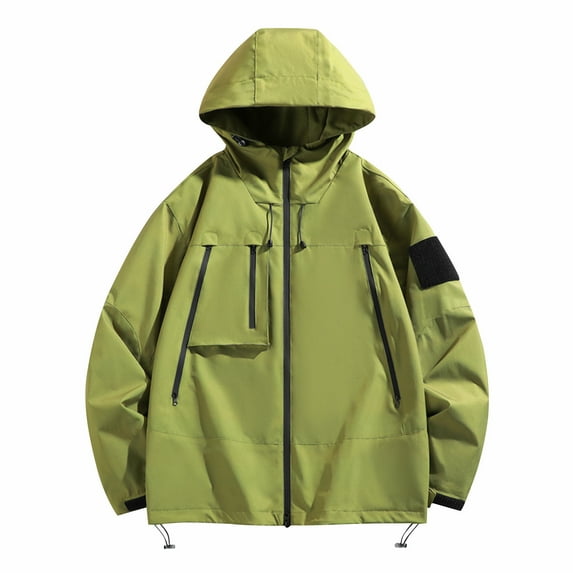 WTOBBY Men's Casual Hooded Workwear Jacket - Fashionable Versatile Design, Windproof Waterproof, Perfect for Outdoor Jobs, Daily Wear, and All-Purpose Use,Light Green XL