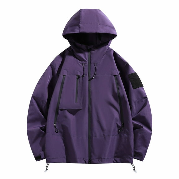 WTOBBY Men's Casual Hooded Workwear Jacket - Fashionable Versatile Design, Windproof Waterproof, Perfect for Outdoor Jobs, Daily Wear, and All-Purpose Use,Purple S
