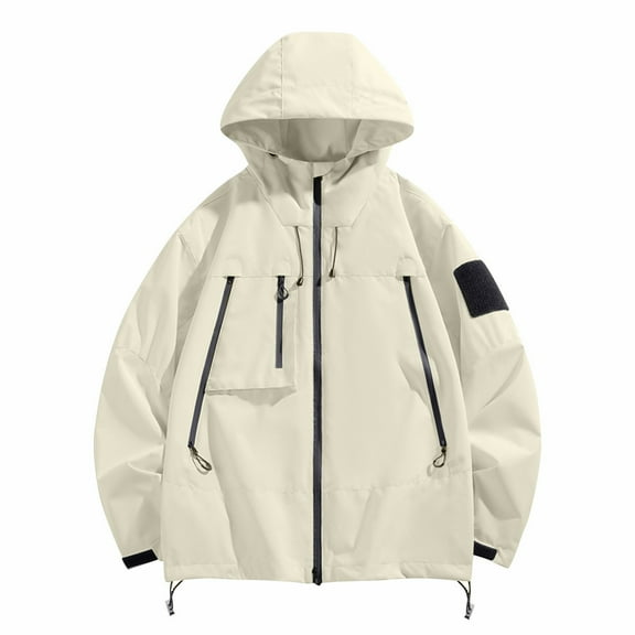 WTOBBY Men's Casual Hooded Workwear Jacket - Fashionable Versatile Design, Windproof Waterproof, Perfect for Outdoor Jobs, Daily Wear, and All-Purpose Use,White M
