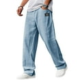thumbnail image 1 of WTOBBY Men's Casual Linen Embroidered Pants Drawstring Elastic Waist Loose Fit Comfortable Pocket Trousers for Daily Lounge Wear,Light Blue XL, 1 of 6