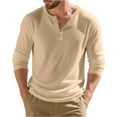 thumbnail image 1 of WTOBBY Men's Casual Long Sleeve Henley Shirt Three-Button Placket, Comfortable Solid Color, Fall and Winter T-Shirt for Daily Wear, Layering, and Relaxed Style,Khaki 3XL, 1 of 8