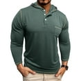 thumbnail image 1 of WTOBBY Men's Casual Long Sleeve Hooded T-Shirt Button Front, Solid Color with Pocket, Comfortable for Daily Wear, Layering, and Casual Street Style,Green L, 1 of 7
