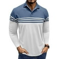 thumbnail image 1 of WTOBBY Men's Casual Long-Sleeve Polo Shirt, Colorblock Stripe Print Collared T-Shirt, Comfortable Fit for Business Casual and Stylish Daily Wear,Blue 3XL, 1 of 6